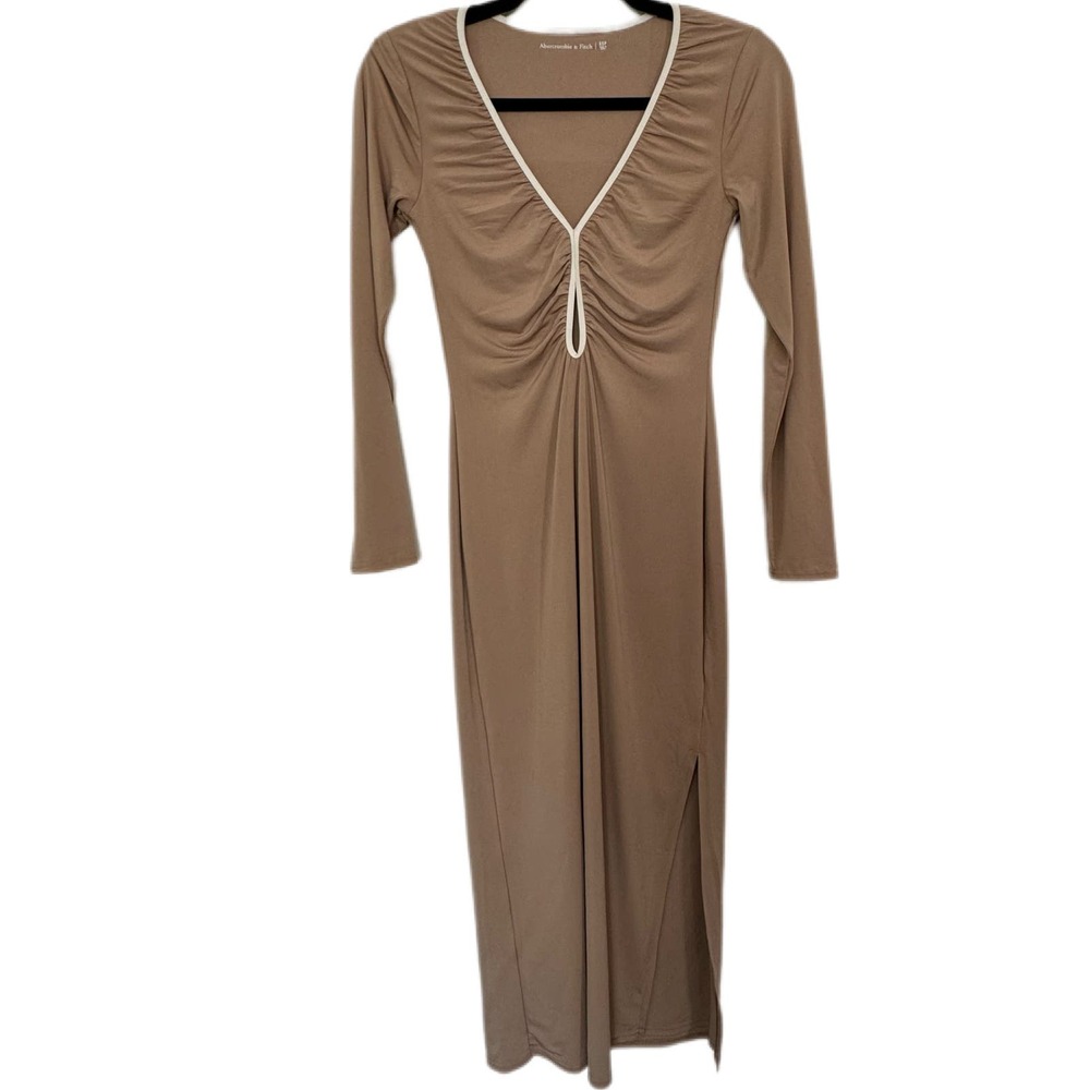 Abercrombie & Fitch Long-Sleeve Keyhole Knit Midi Bodycon Dress Tan Sz XSP